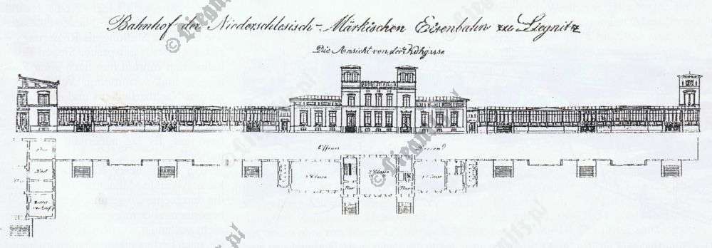 Ilustracja najstarszego dworca legnickiego 